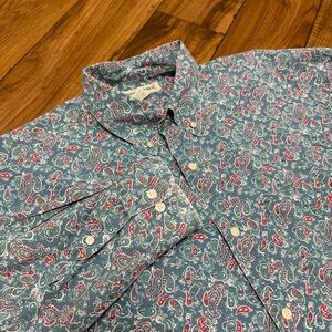 Vtg 90s Banana Republic Button Shirt Blue Paisley AOP Long Sleeve Mens Large